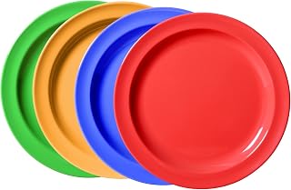G.E.T. DP-909-MIX-EC Mix Mardi Gras Colors 9" Round Plate, Break Resistant Dishwasher Safe Melamine Plastic, Creative Table Collection, Medium, Pack of 4