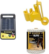 Zareba ESP5M-Z Solar Powered Electric Fence Charger - 5 MileElectric Fence Energizer,Black + ITTY-Z T-Post Poly Tape Insulator, 25 per Bag, Yelllow, Large + Elite Polybraid Electric Fence for Horses