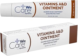 Dynarex Vitamins A & D Ointment, Ointment with Vitamin A and Vitamin D for Body Chaffing, Diaper Rash, Cuts, White, 1 oz. Tube