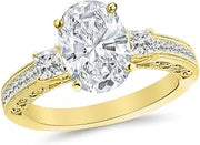2.9 Ctw 14K White Gold Three 3 Stone Princess Cut Channel Set Oval Cut Diamond Engagement Ring (2.4 Ct E Color SI2 Clarity Center Stone)