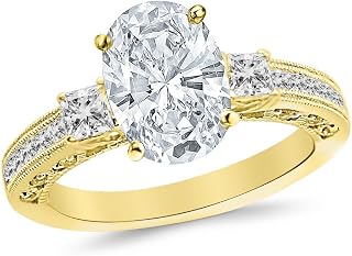 2.9 Ctw 14K White Gold Three 3 Stone Princess Cut Channel Set Oval Cut Diamond Engagement Ring (2.4 Ct E Color SI2 Clarity Center Stone)