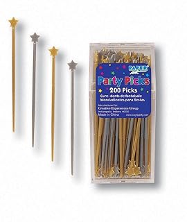 Creative Converting Christmas Assorted Plastic Party Picks, Shaped Gold and Silver Stars, Box of 200