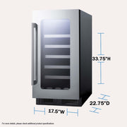 Summit 18” Built-In Wine Cellar by Summit Appliance – 18", 2.9 cubic_feet, wood, Stainless Steel, Model CL18WC