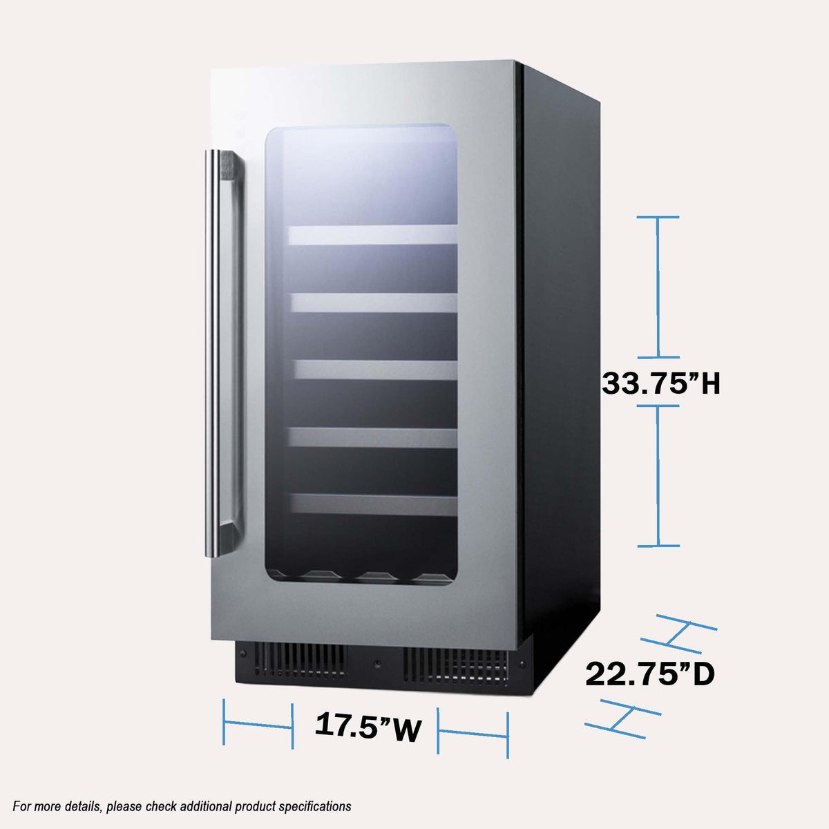 Summit 18” Built-In Wine Cellar by Summit Appliance – 18", 2.9 cubic_feet, wood, Stainless Steel, Model CL18WC