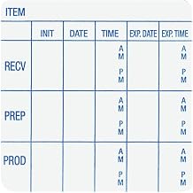 Daymark White Dissolvable Item/Date/Time Expired Label with Blue Imprint - 2" L x 2" H, 250 per Roll
