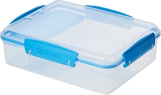 Sistema To Go Collection Snack Attack Duo Food Storage Container, 32.9 oz./1.0 L, Clear/Blue