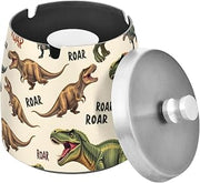 Dinosaur Word Pattern Splash Ashtray with Lid, Outdoor Ashtrays for Patio