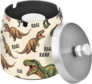 Dinosaur Word Pattern Splash Ashtray with Lid, Outdoor Ashtrays for Patio