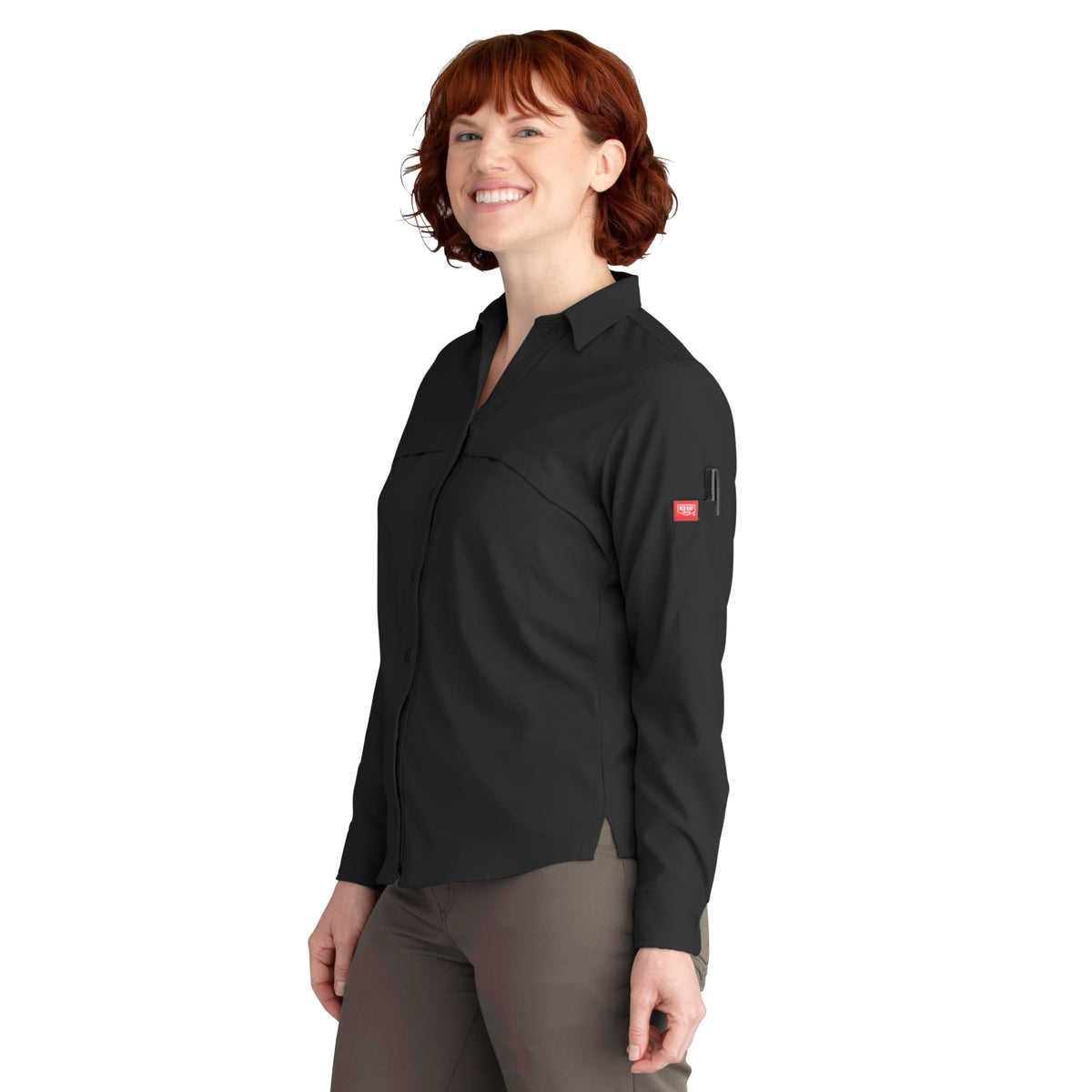 Women's Cooling Long Sleeve Work Shirt by Red Kap – Polyester, Black, Model TSW3BK RG 3XL