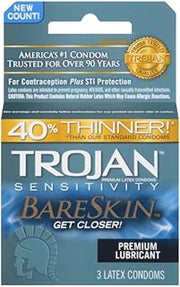 TROJAN Bareskin Lubricated Condoms, 3 Count-(Pack of 1)