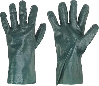 MCR Safety 6422 Double-Dipped PVC Plasticsol Gloves with 12-Inch Gauntlet and Jersey Lining, Sandy, Green, Large, 1-Pair