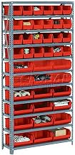 Global Industrial Open Bin Shelving w/11 Shelves & 30 Red Bins, 36x12x73