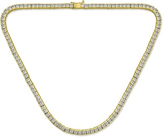 Channel Set Princess Cut CZ Statement Tennis Necklace Gold Plated