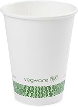 Vegware White Paper Coffee Cups, Disposable Coffee Cups, 12 oz, 1000 Count
