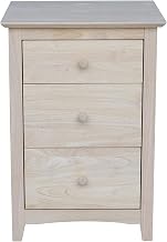 International Concepts Solid Wood 3-Drawer Nightstand with Power Outlets & USB, Unfinished Ready to Finish Bedside Chest with 15.3" Deep Drawers