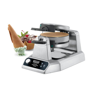 Double Waffle Cone Maker with Rotary Feature by Waring – 18.62 x 12.37 x 11.25 inches, Stainless Steel, Silver, Pack of 3, Model WWCM200