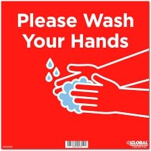 Global Industrial 12" Square Please Wash Your Hands Wall Sign, Red, Adhesive