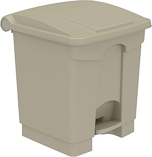 Safco Step-On Indoor Plastic Trash Can, Hands-Free Disposal, 8 Gallon, Tan