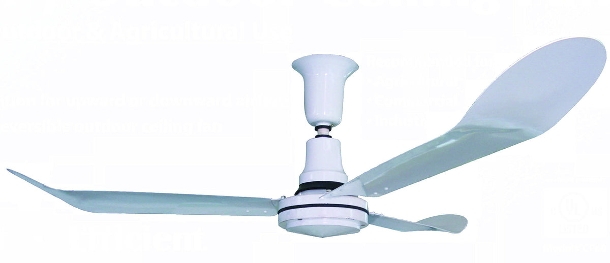 Manufacturing Premium Indoor/Outdoor UL507 Ceiling Fan by J&D – 60"L x 60"W x 21"H, Metal, White, Model CF60A