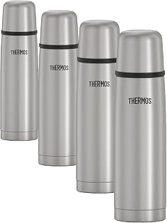 THERMOS Vacuum Insulated Bottle 16 Ounce Stainless Steel | Hot 12 Hours | Cold 24 Hours | Built-in Cup | Pack of 4