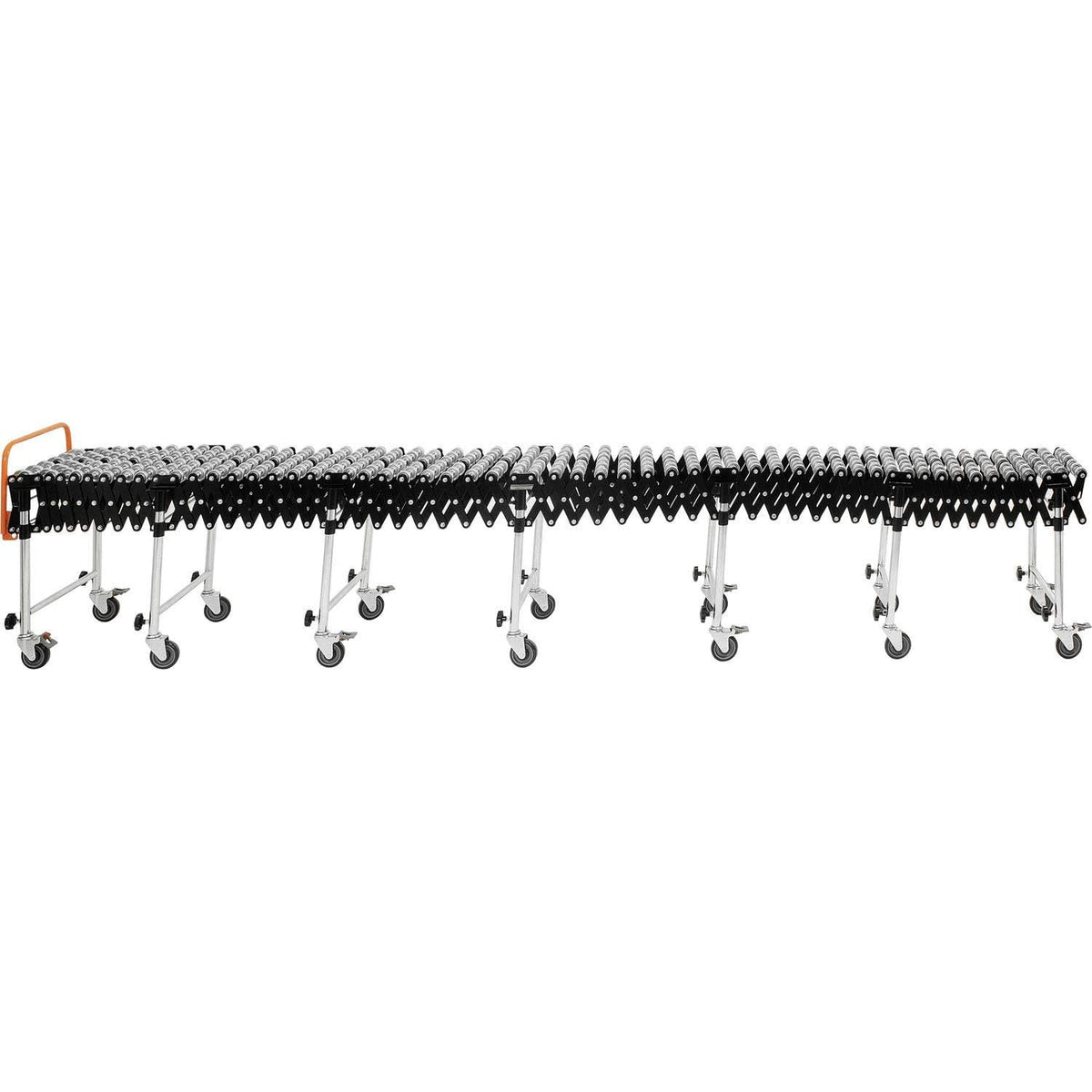 18" W Portable Flexible & Expandable Conveyor by Global Industrial – 86"L x 18"W x 10"H, Alloy Steel, Model 168112