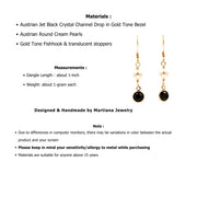 Crystal Channel Drop Dangle Earring - Jet Black Color by Martiana Jewelry – 1 inch, Crystal, Pearl, Gold Tone Ear Hook, Jet Black, Model MJ-E109