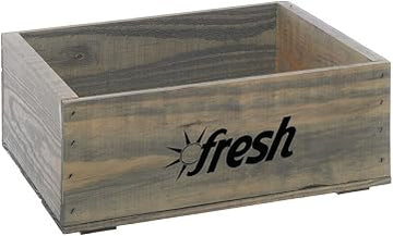 Wood Produce Crate with Fresh Logo Rectangular Weatherwood Stained - 14 3/4"L x 11 1/4"W x 5 7/8"H