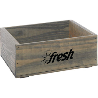 Wood Produce Crate with Fresh Logo Rectangular Weatherwood Stained - 14 3/4"L x 11 1/4"W x 5 7/8"H by HUBERT – Wood, Weatherwood, Model HB-1-FRESH-WEATH