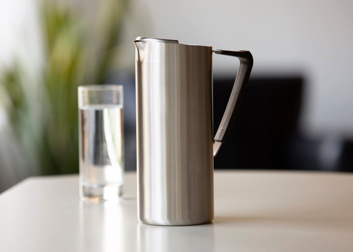 Double Wall Slim Pitcher with Guard by Service Ideas – 54.1 Ounces, 1.6 liters, Stainless Steel, Brushed, Model X7DWBS