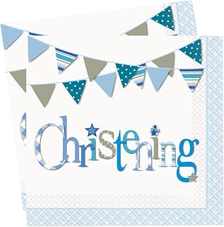 Unique Party 52052 - Blue Bunting Christening Napkins, Pack of 16