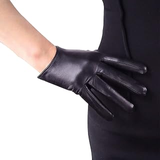 DooWay Women's Black Real Leather Gloves TECH Touchscreen Winter Warm Imported Lambskin 16cm for Dress Driving Costumes