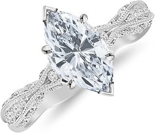 1.25 Ctw 14K White Gold Channel Set Eternity Curving Marquise Cut Diamond Engagement Ring (1 Ct E Color SI1 Clarity Center Stone)