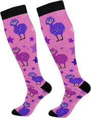 Funny Emu Star Purple Pink Unisex long socks compression for gym wicking socks compression mujer