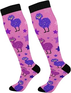 Funny Emu Star Purple Pink Unisex long socks compression for gym wicking socks compression mujer