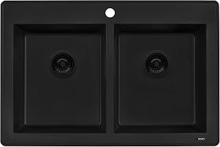 Ruvati 33 x 22 inch epiGranite Drop-in Topmount Granite Composite Quartz Double Bowl Kitchen Sink - Midnight Black - RVG1388BK