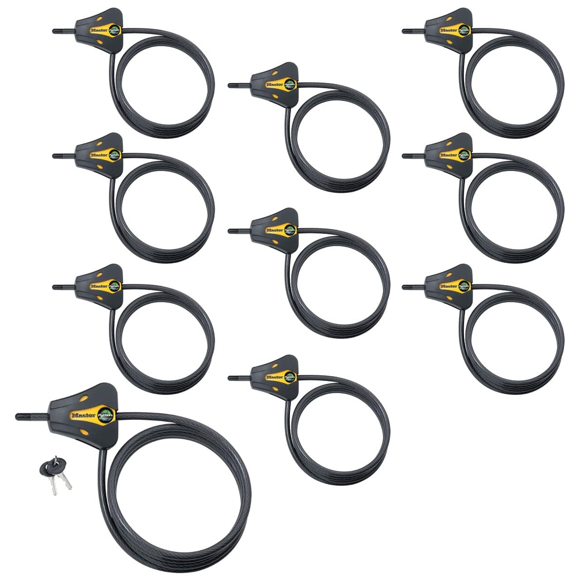 Keyed Alike Trail Camera Python Adjustable Cable Locks w/20 Keys by Master Lock – 10 Pack, Aluminum, Pack of 10, Model 8419KA