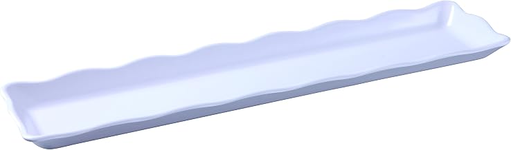 Yanco DC-6021W Deli Collection Scallop Edged Display Tray, 21" Length, 5.25" Width, 1" Height, Melamine, White Color, Pack of 12