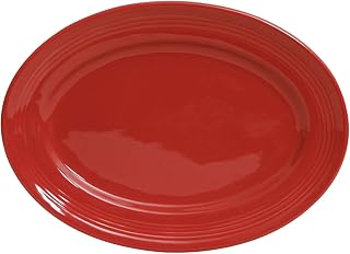 Tuxton China CQH-116 Platter, 11-1/2" x 8-3/8", Oval, Wide Rim, Microwave and Dishwasher Safe, Oven Proof, Fully Vitrified, Ceramic, Concentrix, Cayenne, Pack of 12