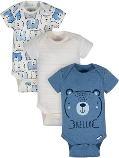 Gerber Organic Cotton Short Sleeve Onesies Bodysuits, 3pk (Baby Boy) (Preemie) Blue