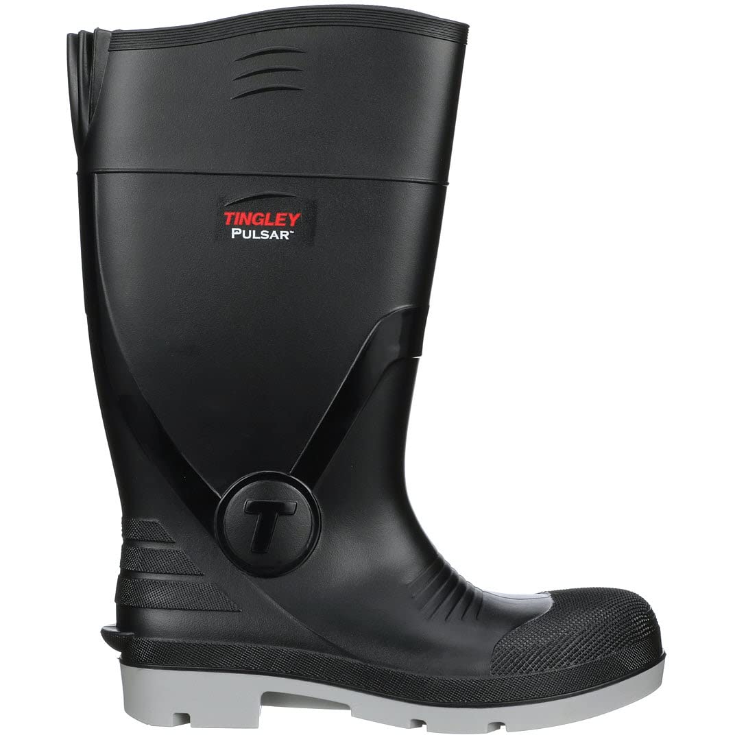 Pulsar PVC Plain Toe Knee Boot by TINGLEY – 5 Women/3 Men, Polyvinyl Chloride, Gray/Black, Model 43151