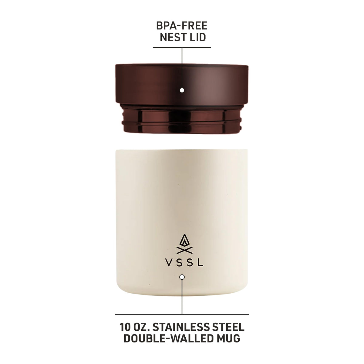 Nest 10 oz Mug by VSSL – 9.9 Ounces, 293 milliliters, Stainless Steel, Cream, Model B142250-010A