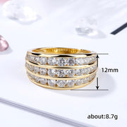 Women's Ring with Channel-Set 3-Layer Half-Circle CZ for Wedding by Generic – 9, Brass, Gold Color, Model Q230_9