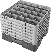 Cambro 25S1114-151 11-3/4-Inch Camrack Polypropylene Stemware and Tumbler Glass Rack with 25 Compartments, Full, Soft Gray