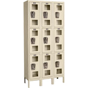Global Industrial Triple Tier 9 Door Clear View Locker by Hallowell – 12 inches (W) x 15 inches (D) x 24 inches (H), Stainless Steel, Clear, Model USV3258-3PT-GL