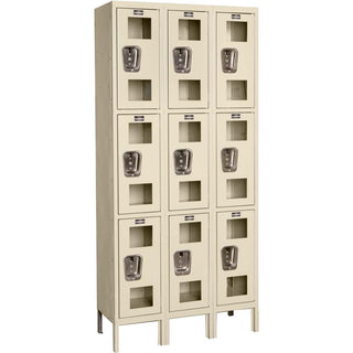 Global Industrial Triple Tier 9 Door Clear View Locker by Hallowell – 12 inches (W) x 15 inches (D) x 24 inches (H), Stainless Steel, Clear, Model USV3258-3PT-GL