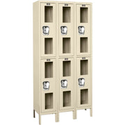 Global Clear View Locker Double Tier 12x12x36-6 Doors Unassembled - Tan by Hallowell – 12x12x36, Glass, Tan, Model USV3228-2PT-GL