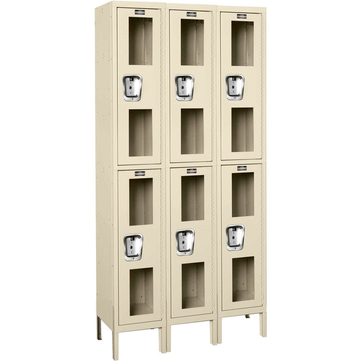 Global Clear View Locker Double Tier 12x12x36-6 Doors Unassembled - Tan by Hallowell – 12x12x36, Glass, Tan, Model USV3228-2PT-GL