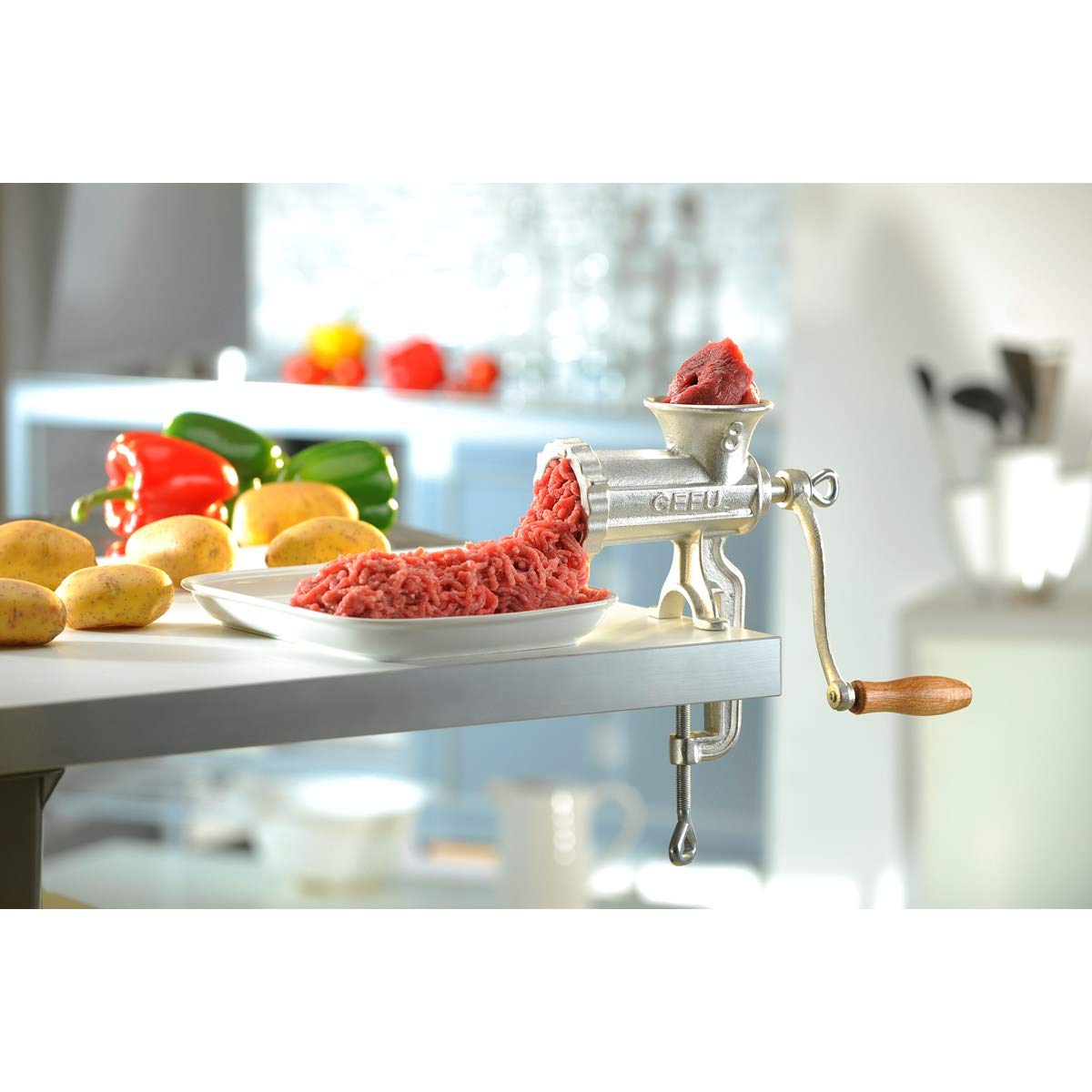 Meat Mincer with Clamp by GEFU – 28 x 17.9 x 9.1 cm, Stainless Steel, Silver, Model GE14710