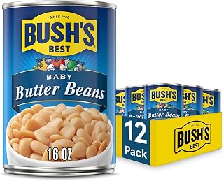 Bush's Best Baby Butter Beans, 16 oz, (Pack of 12) | Canned, Source of Plant Based Protein and Fiber, Low Fat, Gluten Free