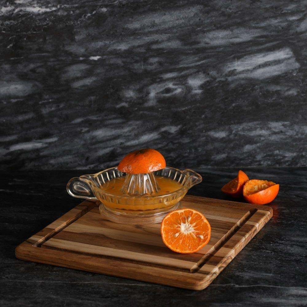 Cutting Board With Juice Canal - Square Teak Wood Serving Board (12 x 12 x .55 in.) - By by Teakhaus – 11.8"L x 11.8"W, Teak Wood, Brown